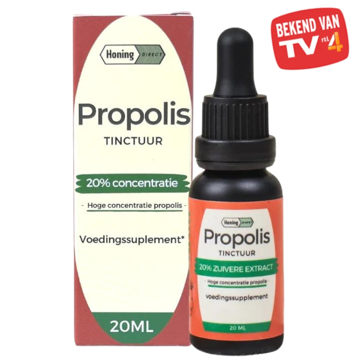 Propolis tinctuur 20% vooraanzicht met doosje